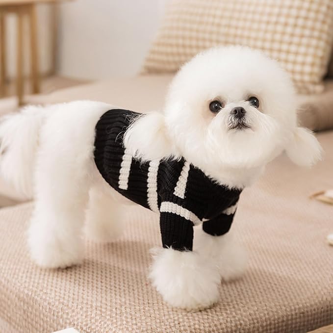 Small Dog Sweater with Cute Pocket Decoration, Striped Soft Stretchable Fleece Warm Puppy Clothes for Small Dogs Cats, French Bulldog, Chihuahua for Winter