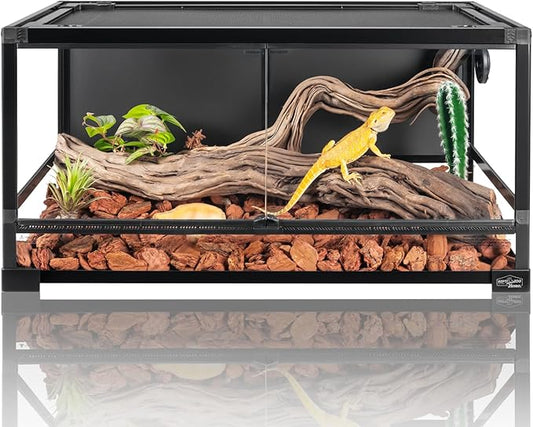 36 Gallon Full Glass Reptile Tank, Quick Fold Reptiles Enclosure with Waterproof Base, Top Screen Ventilation, 32" x 16" x 16" Front Opening Terrarium for Snake, Leopard Gecko, Lizard
