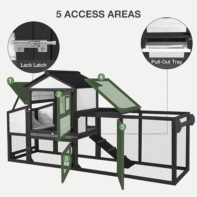 Chicken Coop Outdoor Mobile Chicken House, Expandable Hen House with Wheels, Nesting Box, Leakproof Pull-on Tray and UV-Resistant Roof Panel (White)