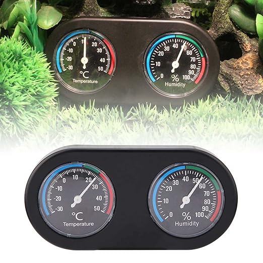 Reptile Thermometer Hygrometer | 2 in 1 Analog Gauge for Tank/Terrarium/Incubator | Mini Round Monitor, No Battery Needed