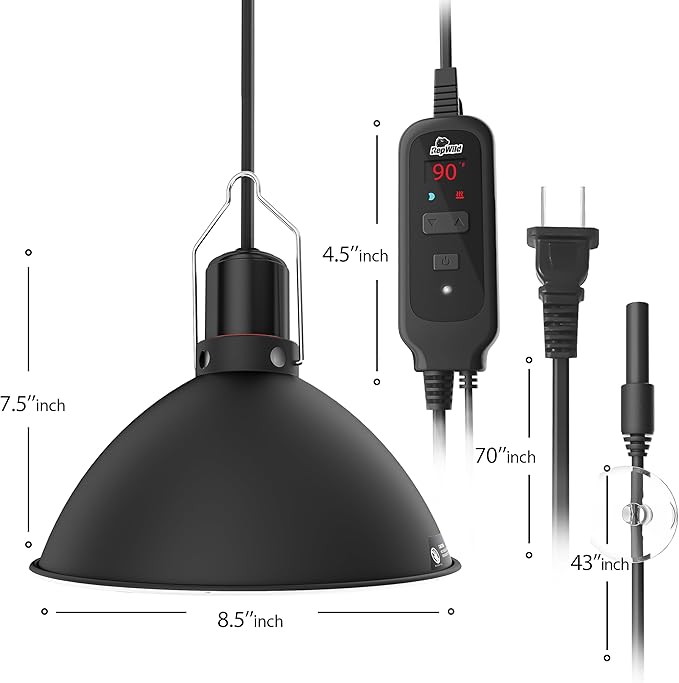 Reptile Light Fixture with Dimming Thermostat, 8.5 Inch Deep Dome Lamp Fixture with Temperature Controller for Bearded Dragon, Turtle, Snake and Lizard Tanks, Max 150W