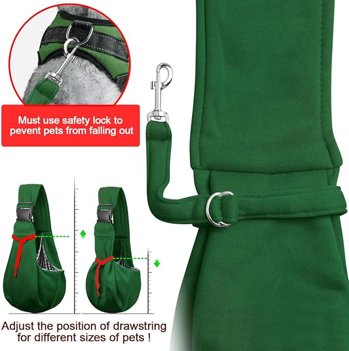 Tomkas Small Dog Sling Carrier - Zipper Pocket & Adjustable Strap & Zip Pocket - for 3-10 lbs Pets (Emerald Green, M - Zipper Pocket & Adjustable Strap)