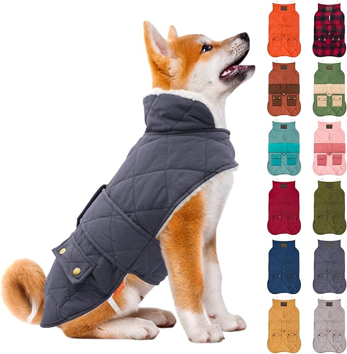 KYEESE Dog Coat Waterproof Dogs Jacket with Fleece Lined Soft Pet Sweater for Cold Weather Warm Pet Winter Puffer Coat with Leash Hole Windproof Dog Coats for Small Dogs Thick Pets Clothes with Pocket