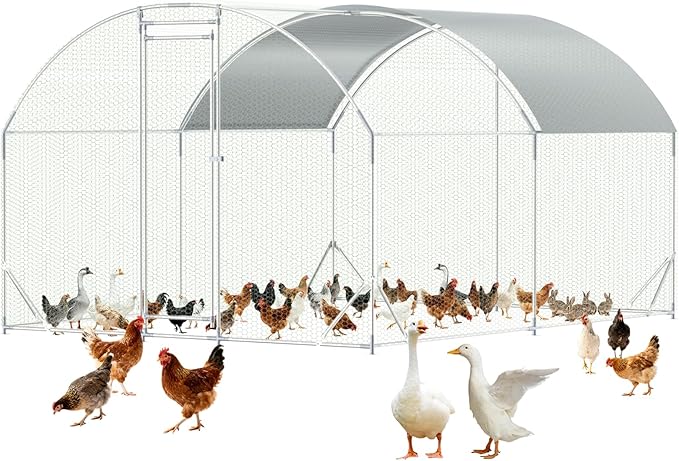 Assark Large Metal Chicken Coop,10x13 FT Walk in Chicken Runs with Cover for 20 Chickens,Hen House Enclosure with Security Lock, Outdoor Duck Rabbit Cage Poultry Pens for Backyard,Farm,Yard