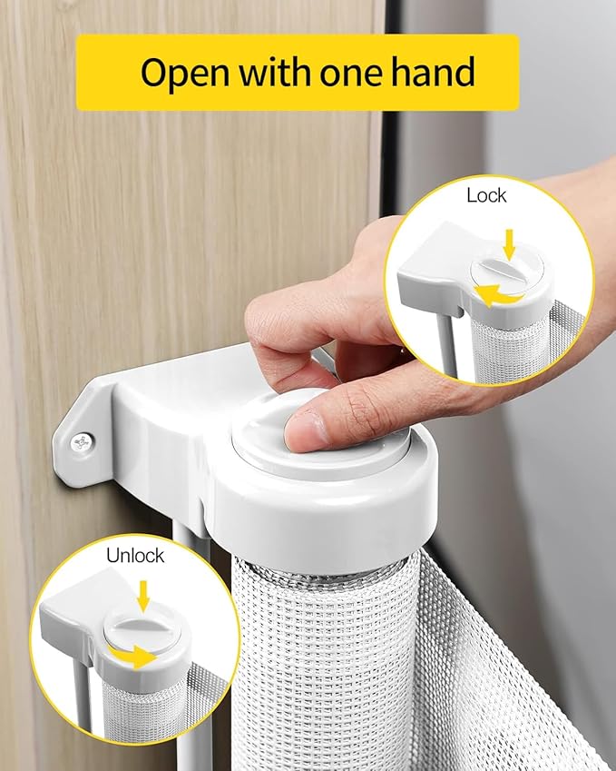 AOURMKOOP 118 Inch Extra Wide Retractable Baby Gate,Mesh Large Baby Gate or Mesh Pet Dog Gate, Opening Wide Extra Long Child Safety Gate for Indoor Baby Fence, Outdoor, Stairs, Deck (White)