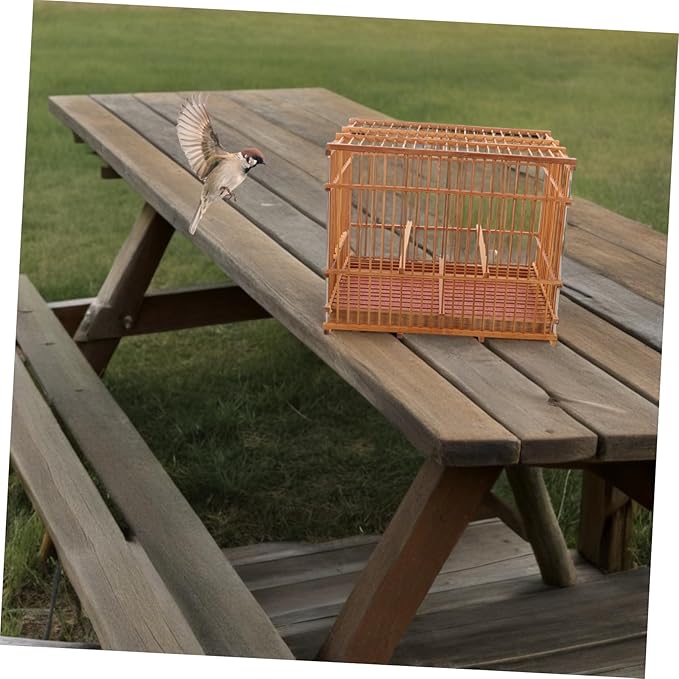 Toyvian Lightweight Bamboo Bird Cage for Small Birds Portable Woven Canary Carrier Handle for Indoor and Outdoor Travel Sturdy Design for Parakeets and Budgies