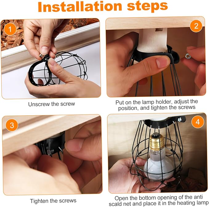 Totority Heat Lamp Cage for Reptiles Prevent Scaled Reptiles Practical Iron Lampshade Easy Install Design
