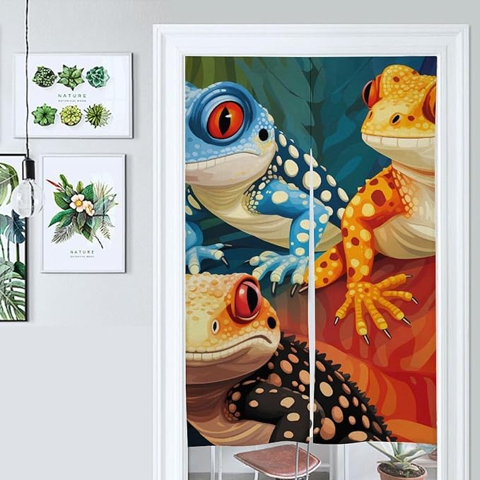Lizard Turtle Leopard Gecko Reptile Light Blocking Door Curtain, Suitable for Bedroom Entrance