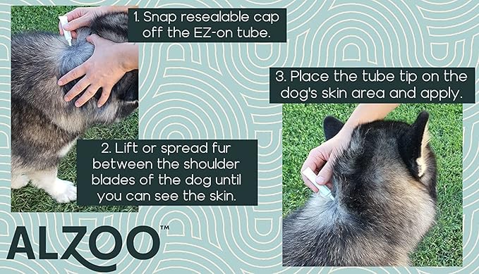 ALZOO Plant Based Flea & Tick Squeeze-On for Dogs, Helps Repel Fleas, Ticks & Mosquitos, Up to 3-Months Protection, Plant-Based Active Ingredients, Water-Resistant, 3 EZ-On Applicators Per Pack