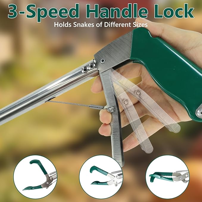 50 Inch Collapsible Snake Tongs, Heavy Duty Rust Proof Stainless Steel Snake Grabber Tool with Non-Slip Rubber Coated Jaw & Handle, 3-Section Folding Reptile Catcher for Catching & Wildlife Handling