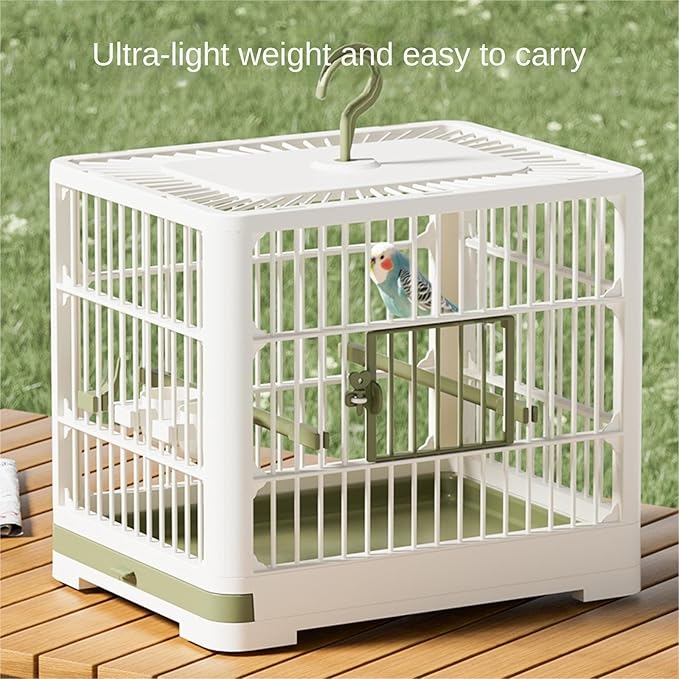 Bird Carrier Cage Travel Detachable Tray Hook Handle Transport Bird House for Outdoor(Black)
