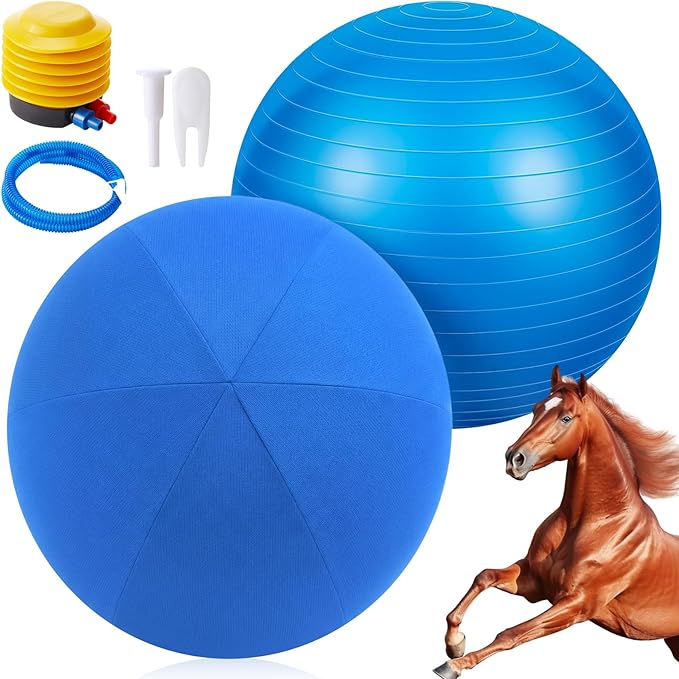 48 Inch Giant Herding Ball with Cover Anti Burst Ball Please Watch VCR for How to Inflation Large Horse Toys for Horse Stable Entertainment Play, Pump Included (Blue)