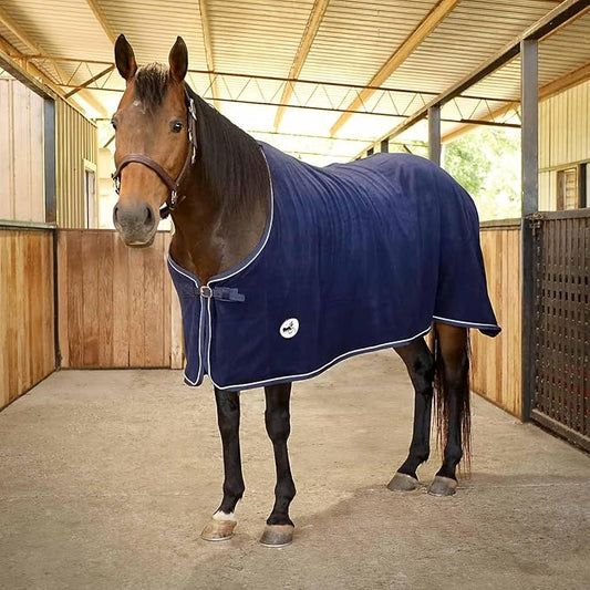Jeffers Equine Elite Fleece Horse Cooler Blanket, 78 Inch – Soft, Adjustable Fit, Lightweight, Easy Care, Moisture Wicking Cooling Sheet with Surcingle for Post Exercise, Travel for Horses – Navy