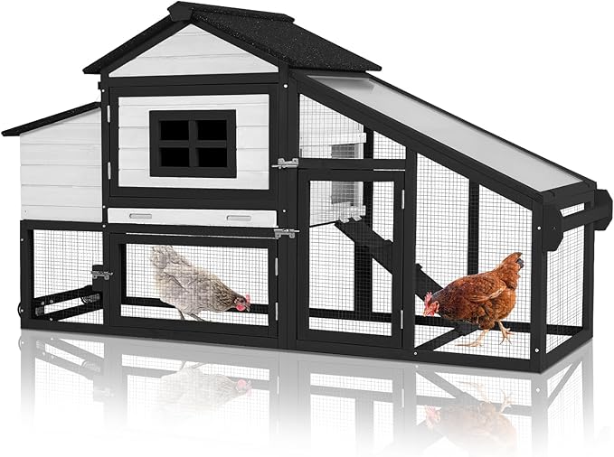 Chicken Coop Expandable Chicken House for Outdoor with Wheels Nesting Box, Leakproof Pull-on Tray, and UV-Resistant Roof Panel - White