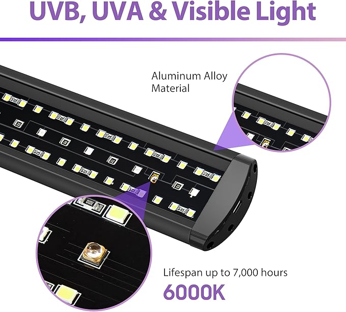 9W LED UVB Light for Reptiles, 7,000 Hrs Lifespan Full Visible Spectrum Lighting, UVB & UVA Reptile Light Fixture with Dimming Controller, UVB Light Bar for Bearded Dragons, Snakes, Turtles, Gecko
