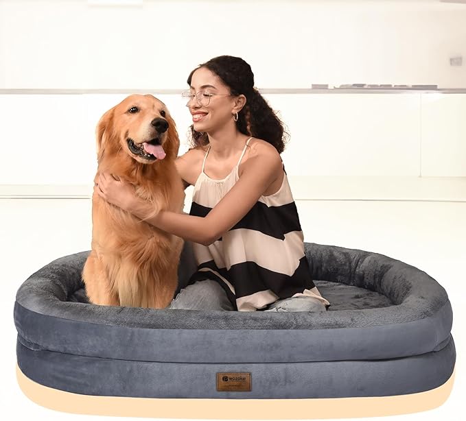 Orthopedic Dog Bed for Large Dogs, Waterproof Dog Bed for Large Size Dogs with Bolsters, Egg Crate Foam Sofa Bed with Washable Removable Cover & Non-Slip Bottom, Dark Grey