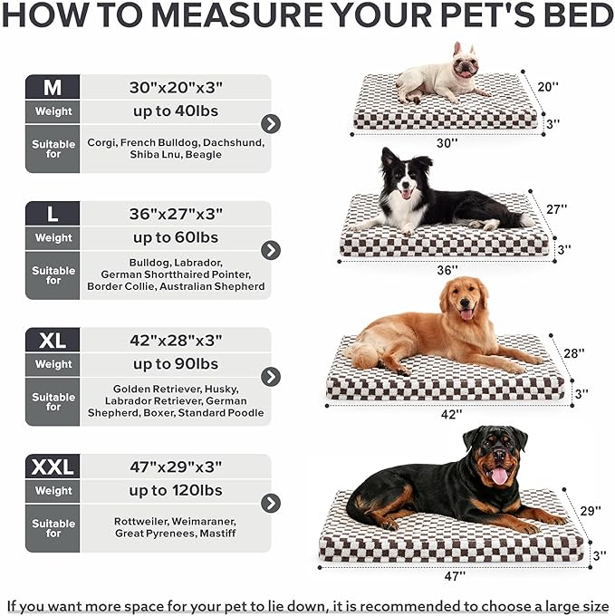 JOEJOY Orthopedic Dog Bed for Large Dogs, Memory Foam Pet Bed with Removable Washable Cover, Cozy Plush Crate Mat, 47×29", Cofffee
