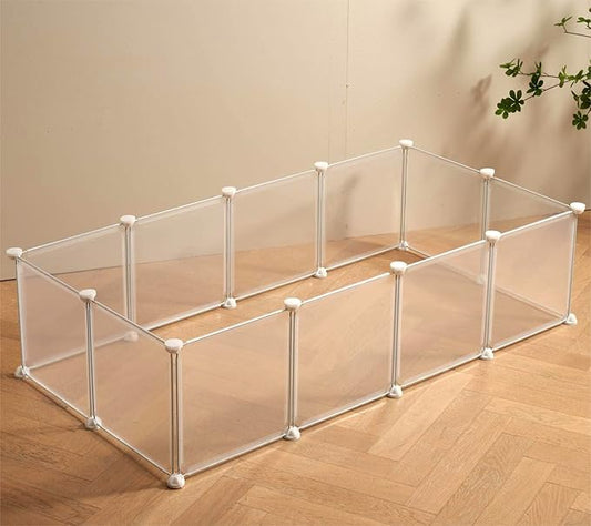LURIVA Transparent Clear Small Animal Playpen, Guinea Pig Cages, Puppy Dog Playpen, Pet Playpen, Rabbit Bunny Indoor Fence Pen Enclosure, White Clear Plastic Playpen,12X12 Inch, 12Panels
