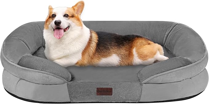 Dwanton Orthopedic Dog Bed for Medium Dogs with Gel Memory Foam, Waterproof Dog Sofa, Washable Pet Bed with Four Sided Bolster Cushion, Removable Cover & Non-Slip Bottom, 36", Medium Gray