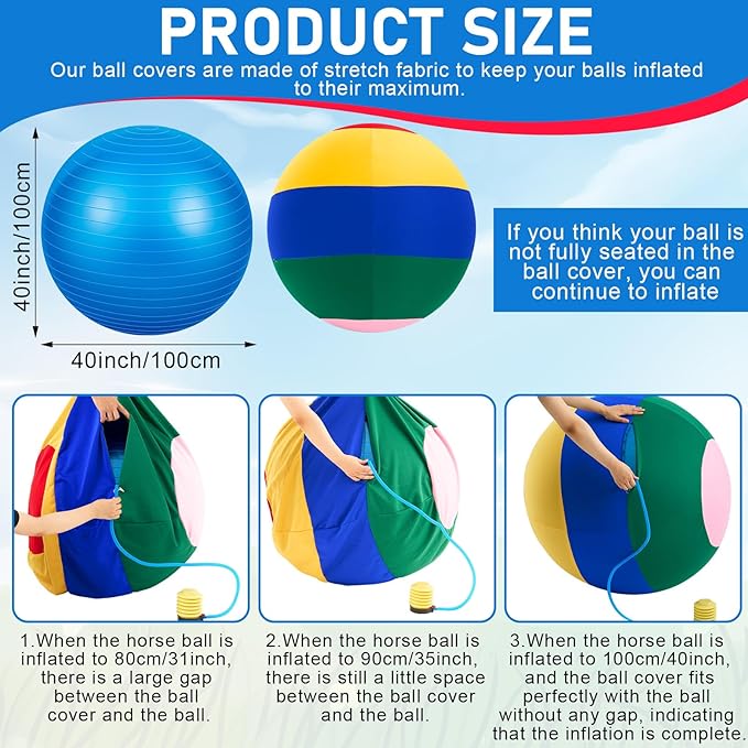 40 Inch Giant Herding Ball with Ball Cover Anti Burst Please Watch VCR for How to Inflation Horse Toys for Horses Entertainment Play, Pump Included(Classic, Mixed Color)