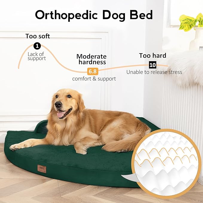 MEKIY Large Orthopedic Dog Bed with Sides XXXL Dog Beds with Removable Washable Cover Non-Slip Waterproof Pet Bed for Extra Large Dogs - Dark Green XXXL