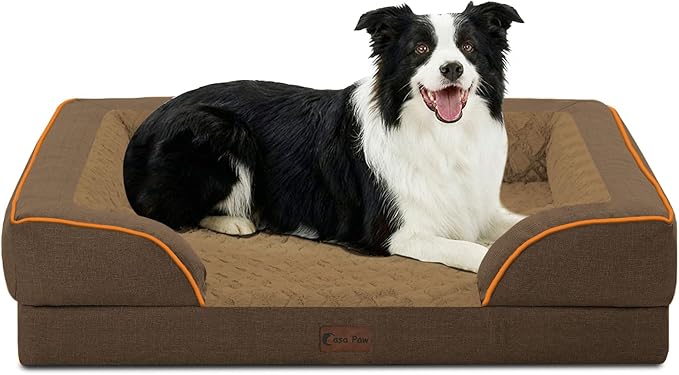 Orthopedic Dog Beds for Large Sized Dogs, Waterproof Memory Foam Large Pet Bed with Sides 35x22Inch, Non-Slip and Egg-Crate Foam Big Dog Couch Bed with Removable Washable Cover, Brown