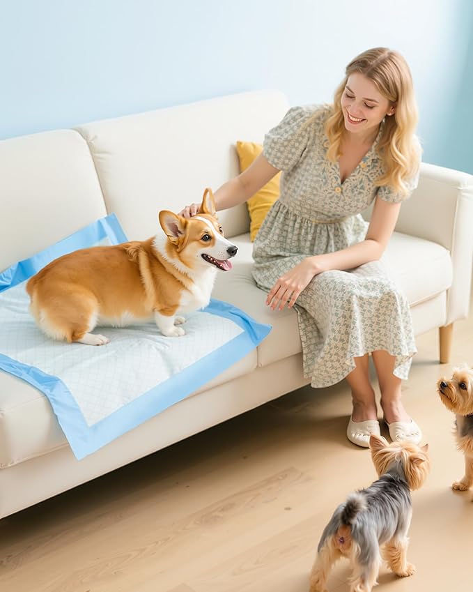 Powools 150-Pack Large Puppy Pads - 22'' x 22'' Pee Pads for Dogs Potty Training with Leak-Proof Quick-Dry Design, 6-Layer Dog Pads Large, Blue
