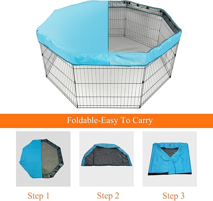 PJYuCien Dog Playpen Bottom Pad,Fits 24 Inch 8 Panels Regular Octagon Metal Exercise Pet Pen,Elastic Buckles Connections,Black (Note:Fence Not Included)