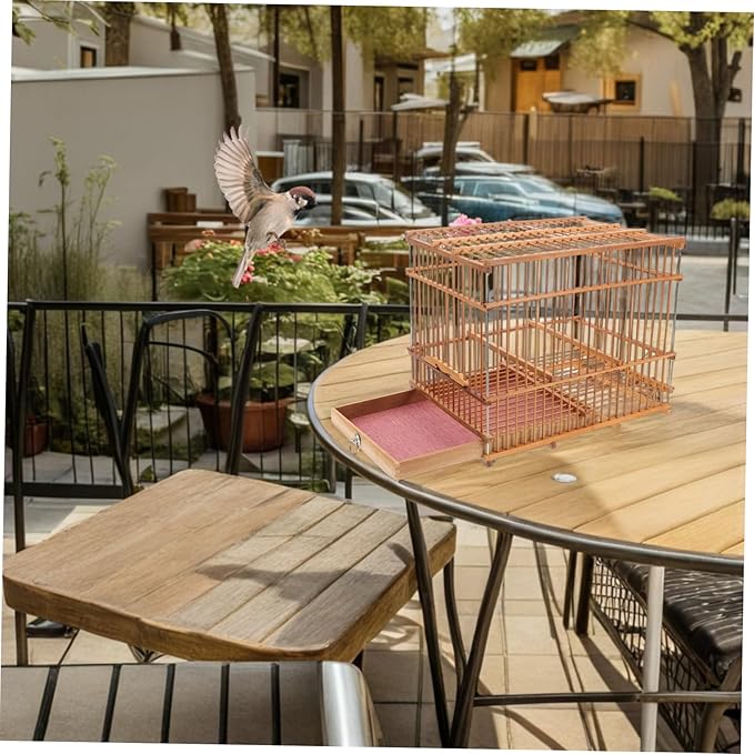 Bamboo Woven Small Bird Cage Lightweight Portable Carrier for Parakeet Finch and Canary Travel for Small Birds Stylish Design for Outdoor Use