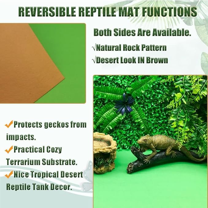 Tfwadmx 3 Pcs Reversible Reptile Carpet Mat 23.6" x 15.7" Terrarium Bedding Substrate Liner Reptile Cage Mat Supplies for Leopard Gecko Lizard Bearded Dragon Tortoise Snake Chameleon
