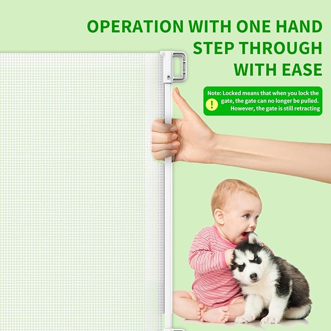 Upgraded Retractable Baby Gate for Stairs, 33"Tall Expands 71"Wide Ideal Safety Solution Dog Gate for Stairs Doorways Hallways Indoor Outdoor Mesh Baby Gate Retractable Screen Door(White,86CMx180CM)