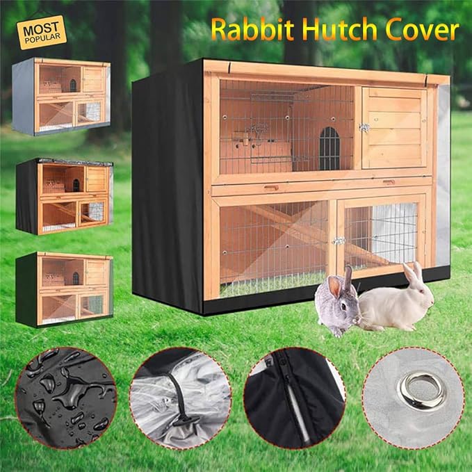 Rabbit Hutch Cover 210D Oxford Cloth Waterproof Pets Cage House Cover fit 48" Double Hutches/Double Black/Green/Grey/711(Grey)