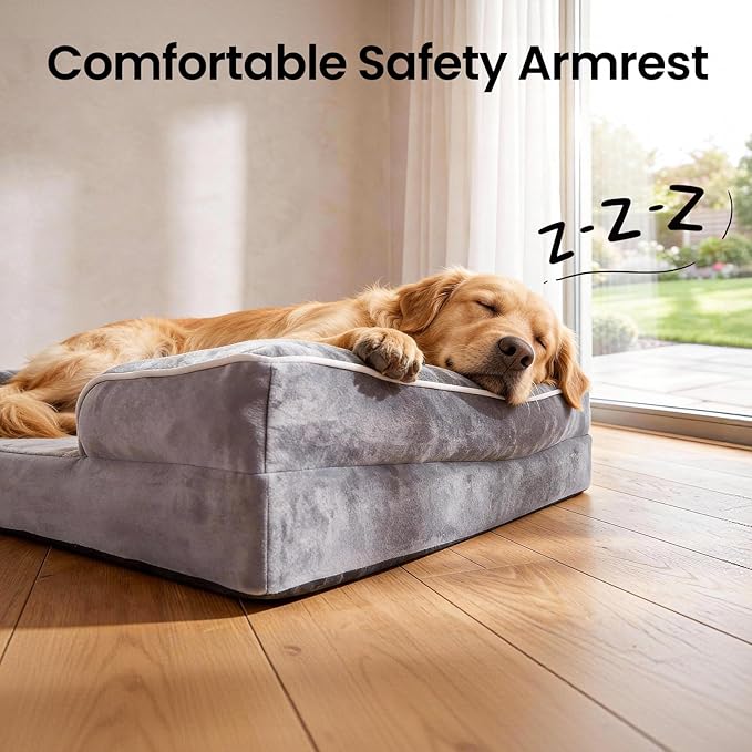 OhGeni Orthopedic Dog Bed Couch Big Cat Sofa for Extra Large Sized Pets with Memory Foam, Machine-Washable Waterproof Removable Cover, Soft Comfortable Fabric, 41-inch (Gray)