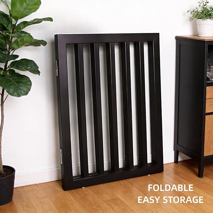 Dog Gate Indoor, Freestanding Dog Fence for The House, Doorways, Hallways,or Stairs,Pet Gate Foldable Wooden,Expandable 24" Height 2 Panels,Black