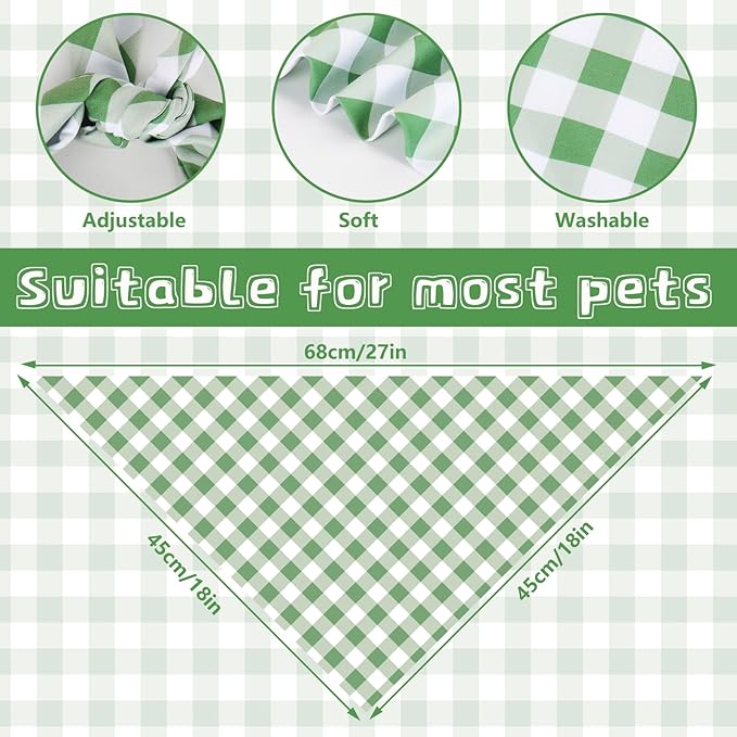 FYSUIMU 2Pcs Dog Bandanas Sage Green Plaid Triangle Pet Scarf Adjustable Puppy Neckerchief Dog Cat Bib for Spring Summer Medium Large Boy Girl Pet Costume Accessories