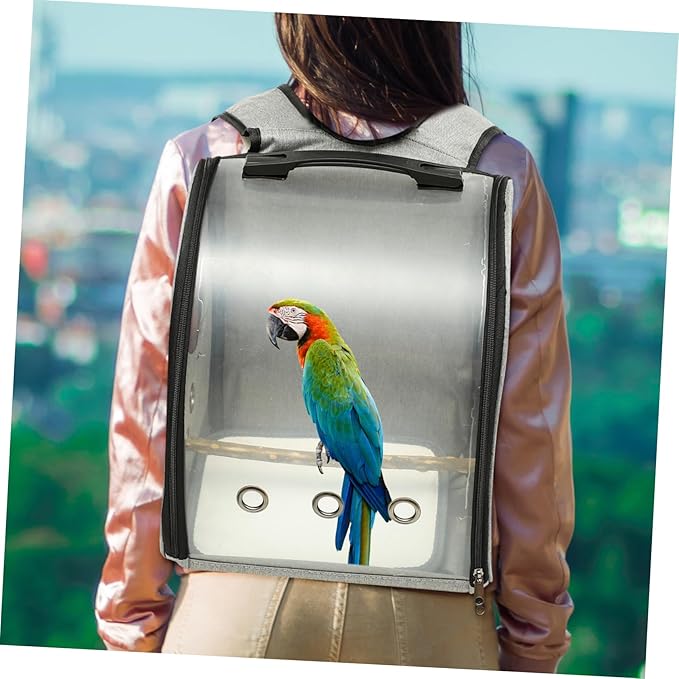POPETPOP Parrot Backpack Carrier for Outdoor Travel Transparent Bird Bag with Comfortable Straps and Breathable Design for Cockatiels Conures and Budgies