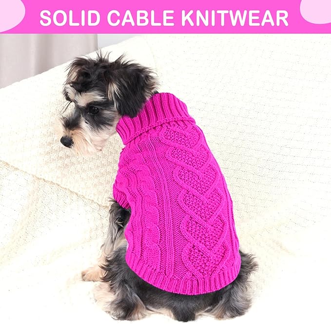 Dog Sweaters for Small Dogs Knit Small Dog Sweater Warm Winter Dog Clothes Girl Turtleneck Puppy Sweater Sleeveless Chihuahua Clothes for Cold Weather Solid Stretchy Pet Cat Outfit (Rose, S)