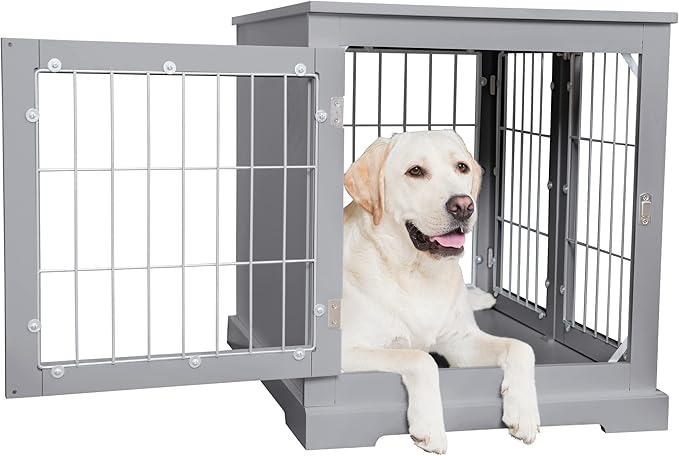 Trixie 32.7" Indoor Dog Crate, Wooden Crate Table for Dogs Up to 50 lb, Medium Dog Kennel, Perfect in Any Room, Gray