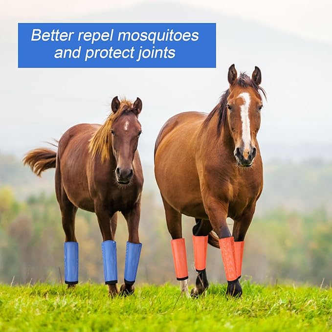 Set of 8 Mesh Fly Boots for Horse Breathable Mesh Horse Boots Protective Loose Wraps Adjustable for Preventing Legs Reduces Flies and Mosquitoes Bites(Blue, Orange,Yearling)
