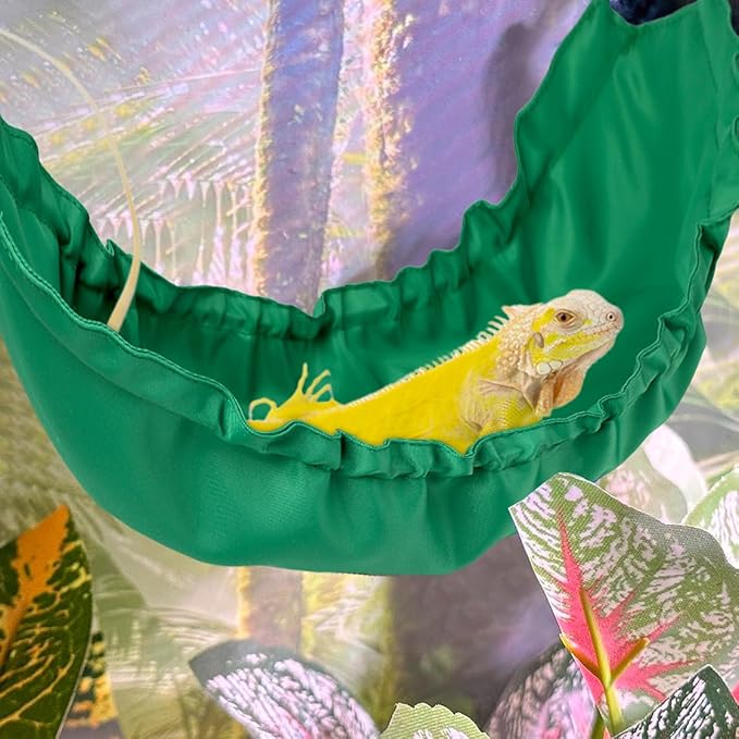 Reptile Hammock, Bearded Dragon Tank Accessories Lizard Hammock Reptile Lounger for Lizard Gecko Snakes Chameleon Lguana Reptiles (Green)