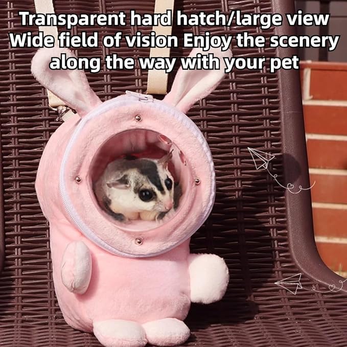 Sugar Glider Bonding Pouch Bonding Pouch Carry for Rat Syrian Hamster Hedgehog Small Pocket Pets, Gerbil Travel Bag Cute Bunny-Shaped Outing Bag with Large Transparent Window (Pink,Large)