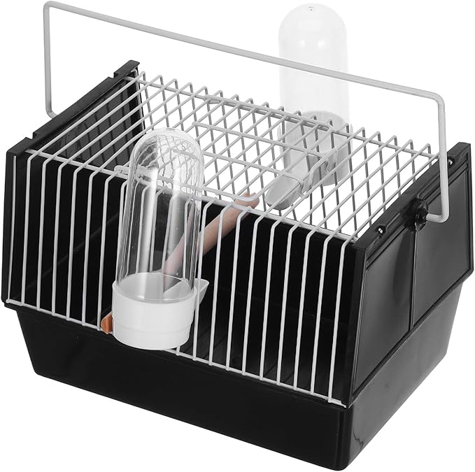 BESTonZON Handheld Plastic Bird Cage Portable Pet Bird Transport Cage Parakeet Travel Carrier with Handle Black