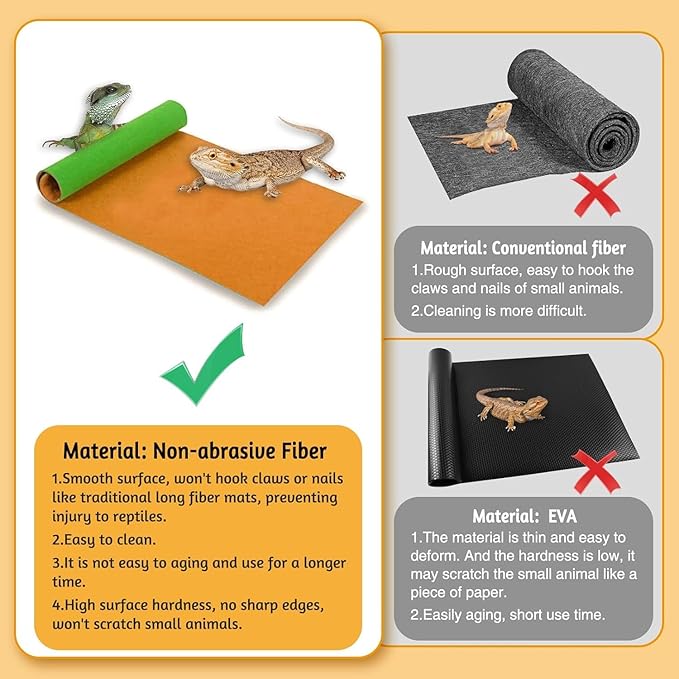 Tfwadmx 3 Pcs Reversible Reptile Carpet Mat 23.6" x 15.7" Terrarium Bedding Substrate Liner Reptile Cage Mat Supplies for Leopard Gecko Lizard Bearded Dragon Tortoise Snake Chameleon