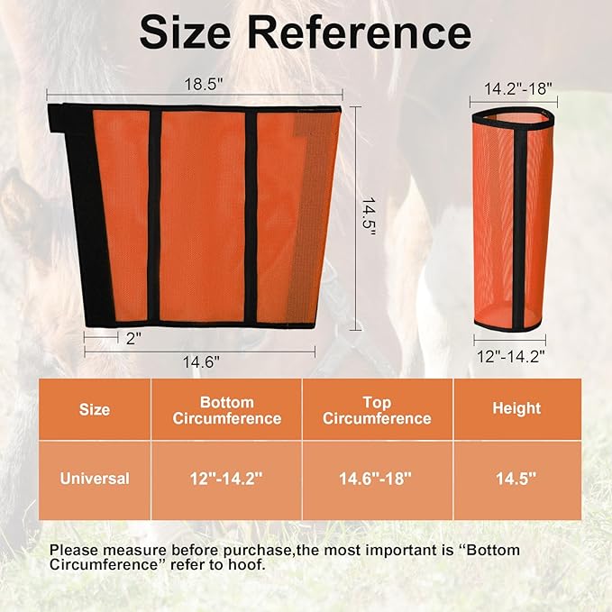 Fly Boots for Horses Set of 4 Breathable Textilene Mesh Horse Fly Boots with Stable Support & UV Protection, Comfortable Equine Boots, Reduces Stomping, Leg Fatigue & Hoof Damage.(Orange)