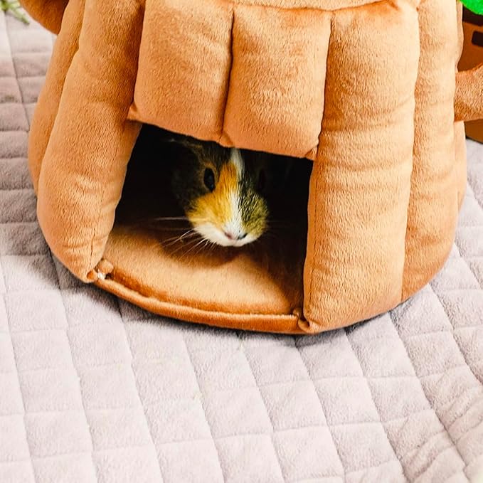 GuineaDad Tree Stump Hidey – Guinea Pig Bed & Hideout | Small Animal Bed & Cozy Guinea Pig House | Plush Tree Stump Hut & Hideaway for Rabbits & Pets (Medium)