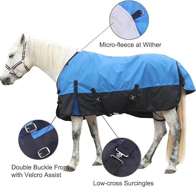 1200D Ripstop Waterproof Breathable Horse Blanket (0g No Fill), Lightweight Turnout Rain Sheet, Keeps Dry in Mud & Wet Weather Blueblack 81"