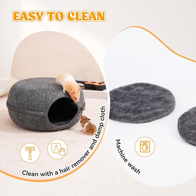Guinea Pig Hideout, Double Function Guinea Pig Bed with Soft Cushions, Small Animal Cage Accessories for Guinea Pigs, Hamsters, Hedgehogs, and Ferrets (Dark Grey & Light Grey)