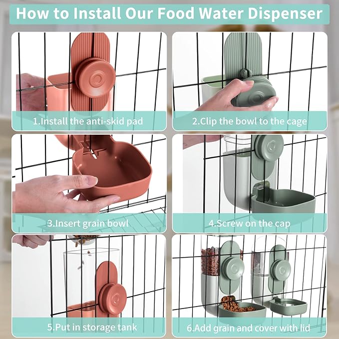Lemtrflo Hanging Automatic Food Water Dispenser,Gravity Rabbit Feeder and Water Dispenser Set for Bunny Chinchilla Guinea Pig Hedgehog Ferret