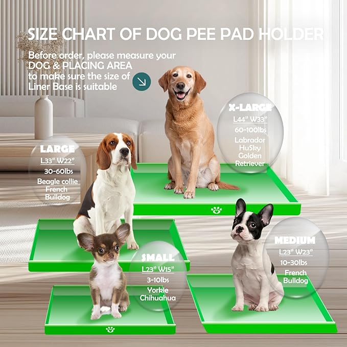 MEEXPAWS Dog Pee Pad Holder Foldable, Puppy Pad Holder Liner Base High Side, Dog Litter Box Indoor for Large Dog 33’’x22’’, Training Pad Holder Leak-Proof, Potty Pad Holder for Dogs Easy Clean