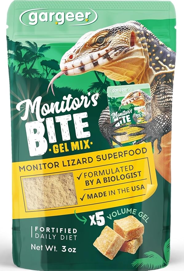 Gargeer 3oz Monitor Lizard Food. Complete Gel Diet for Both Juveniles and Adults. Proudly Made in The USA, Using Premium Ingredients, Fortified Gourmet Formula. Enjoy!